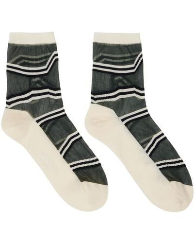 Issey Miyake Off-white Stripe Socks - Green