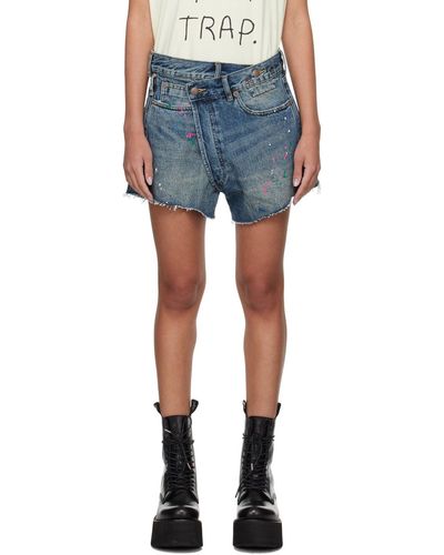 R13 Crossover Denim Shorts - Blue