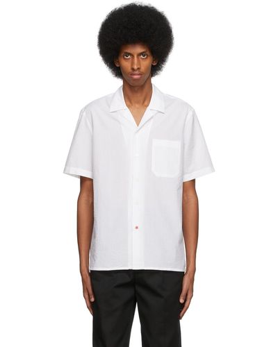 Isaia Camp Collar Seersucker Shirt - White