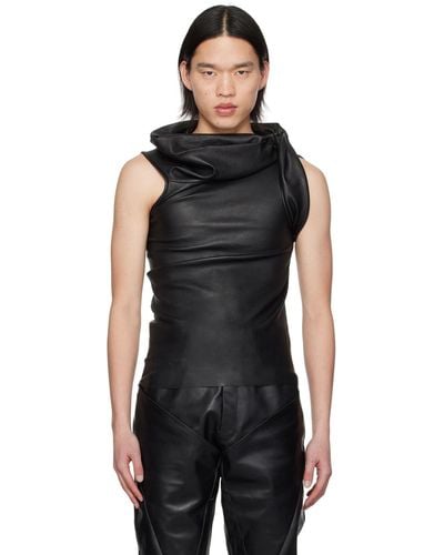 Rick Owens Banded Leather T-Shirt - Black