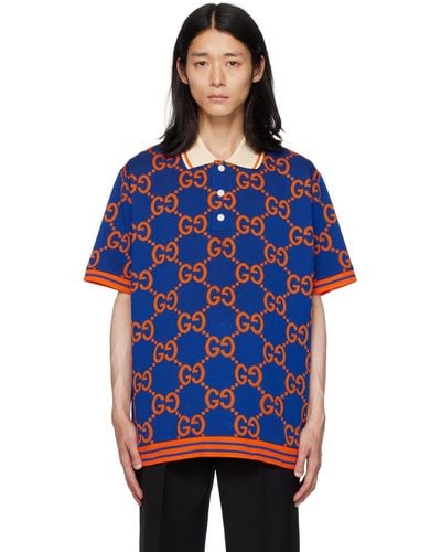 Gucci Monogram-print Stretch-woven Blend Polo Shirt - Blue