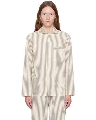 Tekla Chemise de pyjama blanc et brun à rayures - Multicolore