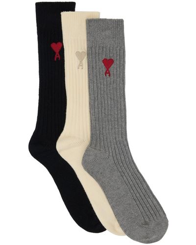 Ami Paris Ensemble de trois paires de chaussettes colore à logo ami de cœur - Neutre