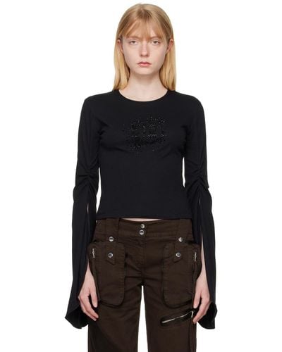 Blumarine Crystal-Cut Long Sleeve T-Shirt - Black