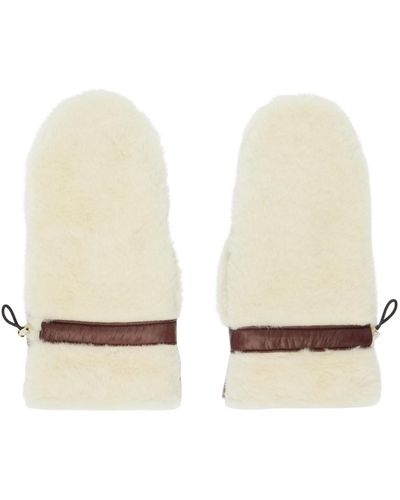 Chloé Beige & Brown Panelled Shearling Mittens - White