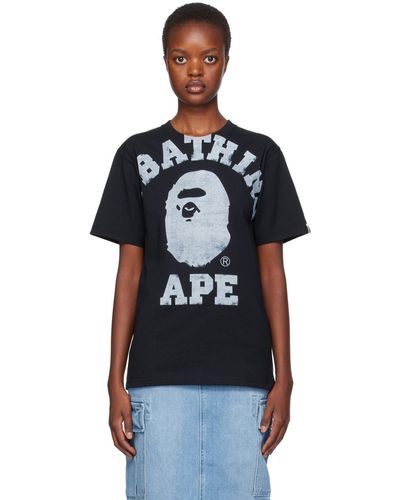 A Bathing Ape T-shirt noir à image à logo de style collégial