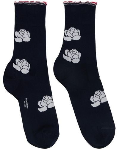 Thom Browne Cotton Rose Ankle Socks - Blue