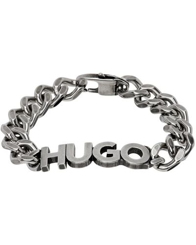 HUGO シルバー ロゴプレート ブレスレット - ブラック