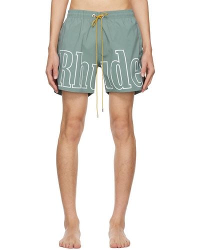 Rhude Green Printed Swim Shorts - Blue