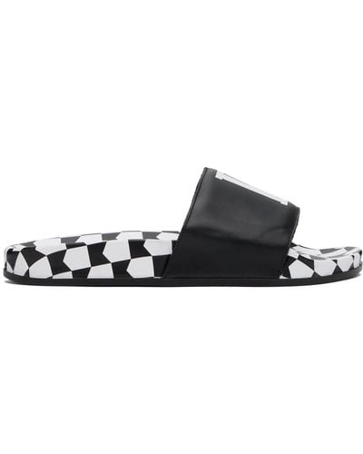 Rhude Black Checkered Leather Slides