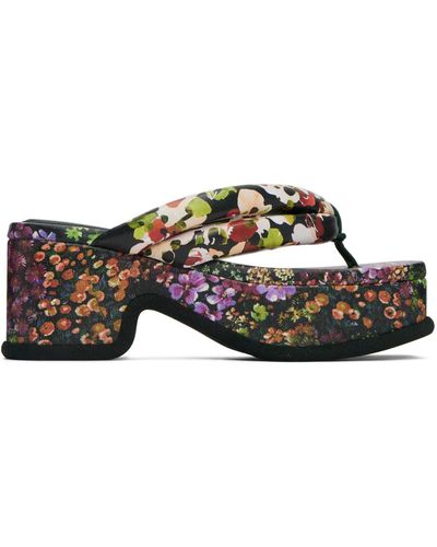 Dries Van Noten Multicolour Floral Platform Heeled Sandals - Black