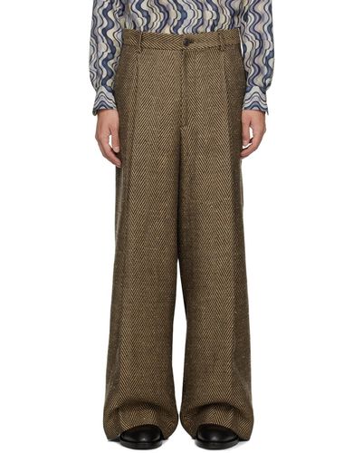 Dries Van Noten Pantalon brun à motif chevronné - Multicolore
