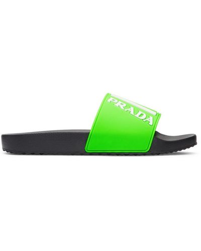 Prada Logo-embossed Rubber Slides - Green