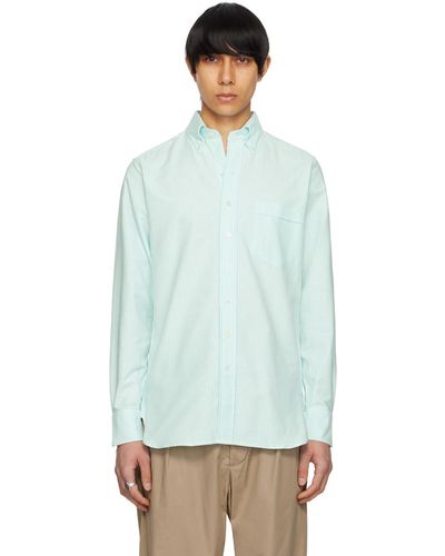 Drake's Ticking Stripe Shirt - Green