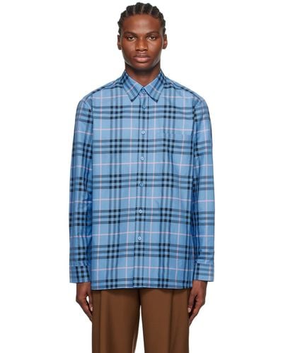 Burberry Caxbridge Check-patterned Regular-fit Cotton-poplin Shirt - Blue