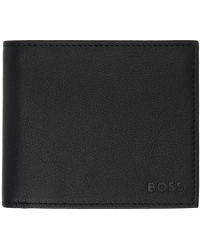 BOSS マットレザー エンボスロゴ 財布 - ブラック