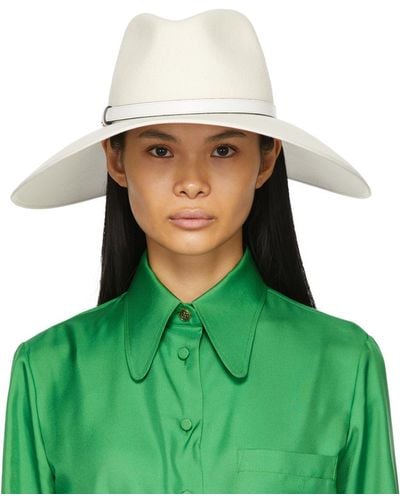 Gucci White Felt Wide Brim Horsebit Panama Hat - Green