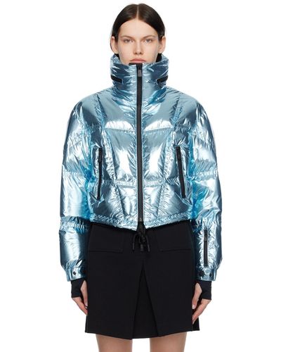 3 MONCLER GRENOBLE Valsorey Cropped Quilted Padded Down Metallic Ripstop Jacket - Blue