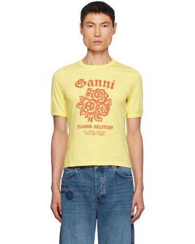 Ganni T-shirt jaune à imprimés - Orange