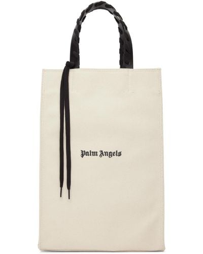 Palm Angels オフホワイト キャンバス ロゴ トートバッグ - ブラック