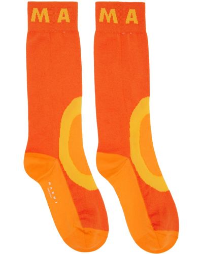 Marni Chaussettes à logo en tricot jacquard - Orange