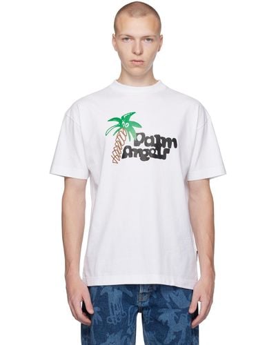 Palm Angels Skizzenhafte weiße Crew Neck T -Shirt - Blanc