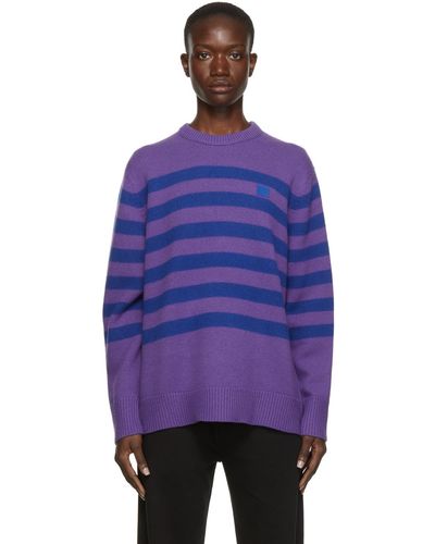Acne Studios Wool Striped Patch Jumper - Purple
