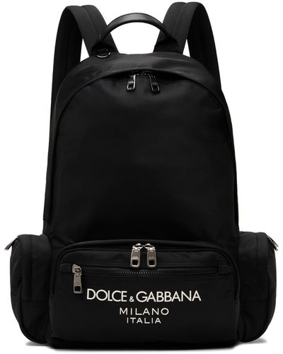 Dolce & Gabbana Sac à dos noir en nylon à logo caoutchouté