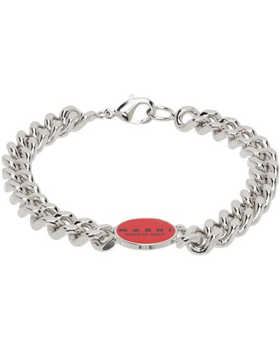 Marni Bracelet-chainette argenté et rouge à disque à logo - Noir