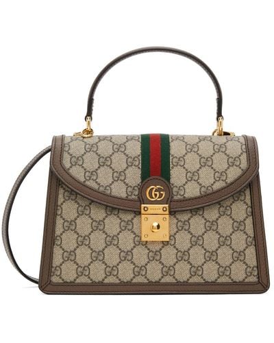 Gucci Brown & Beige Small Ophidia Top Handle Bag - Metallic