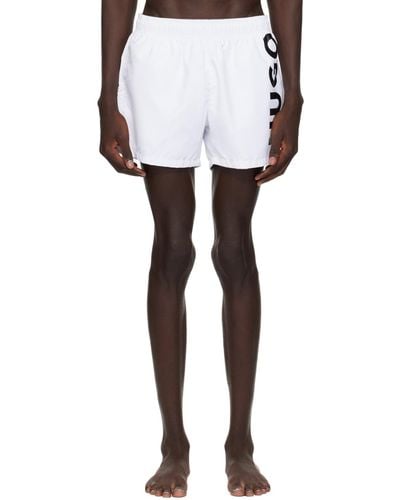 HUGO White Printed Swim Shorts - Black