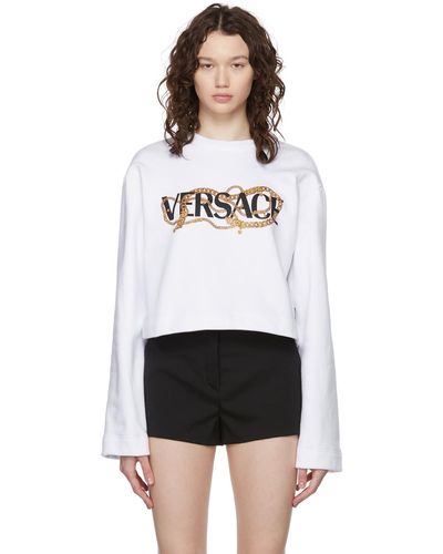 Versace ホワイト クロップド Chain ロゴ スウェットシャツ - ブラック
