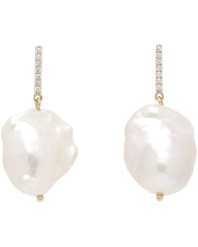 Mateo Diamond Bar Baroque Pearl Earrings - White