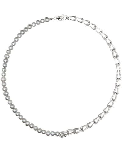 Dion Lee Silver Cage Link Pearl Necklace - Metallic