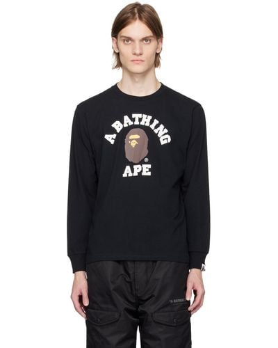 A Bathing Ape College Long Sleeve T-shirt - Black