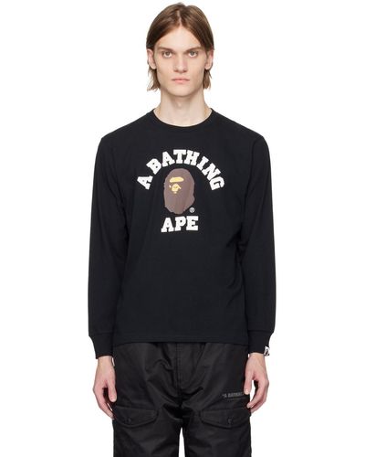 A Bathing Ape T-shirt à manches longues noir à logo de style collégial