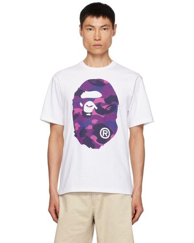 BAPE Multi Logo Tee White Pattern Round Neck Short Sleeve Unisex BAPE- -  KICKS CREW