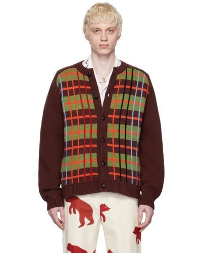Bode Brown County Plaid Cardigan - Red