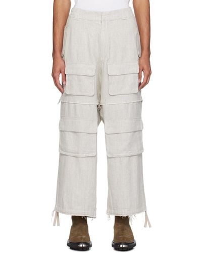 MISBHV Gray Raw Edge Cargo Pants - White