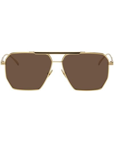 Bottega Veneta Gold Classic Aviator Sunglasses - Black