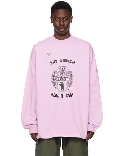 032c パープル プリント 長袖tシャツ - ピンク