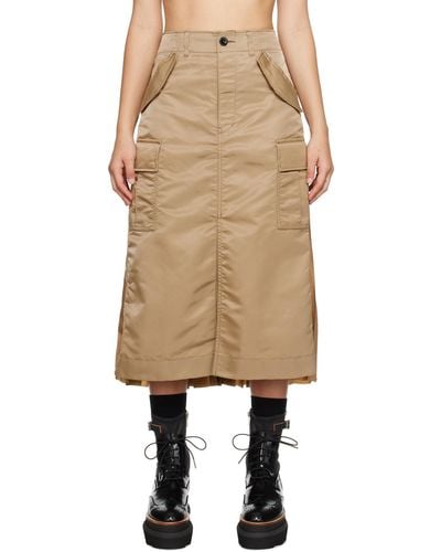 Sacai Beige Paneled Midi Skirt - Natural