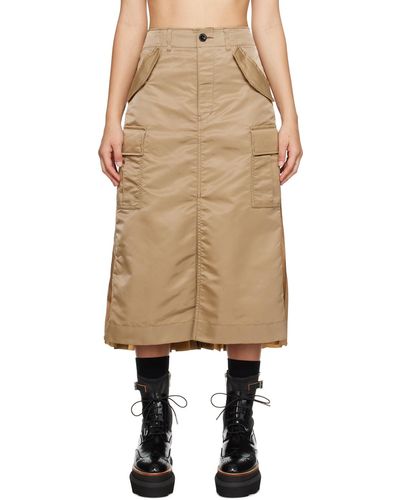Sacai Beige Panelled Midi Skirt - Natural