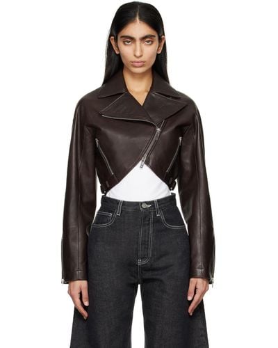 Alaïa Brown Cropped Leather Jacket - Black