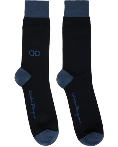 Ferragamo Chaussettes bleu marine et bleu à image à logo gancini - Noir