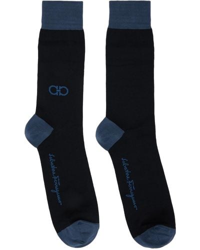 Ferragamo Navy & Blue Gancini Socks - Black