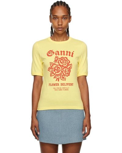 Ganni Graphic-print Organic Cotton T-shirt - Yellow