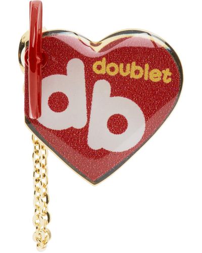 Doublet Heart Shape Single Earring - Red