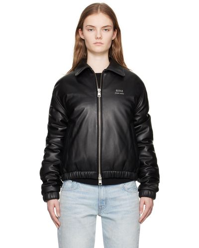 Ami Paris Padded Leather Jacket - Black