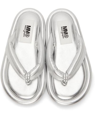 MM6 by Maison Martin Margiela Silver Faux-leather Padded Sandals - Metallic